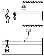 Bending com Vibrato na partitura e tablatura
